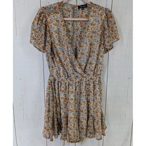 Trixxi Size Large Multicolor Floral Womens Short Sleeve Wrap Front Summer‎ Dress